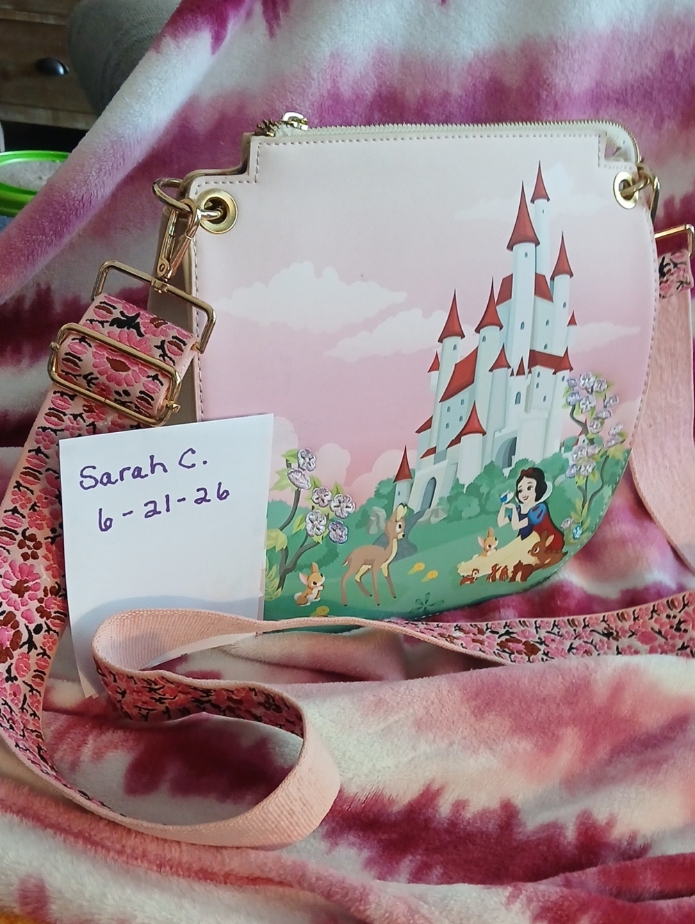Loungefly Pink Fairytale Castle Crossbody Bag with Floral Strap